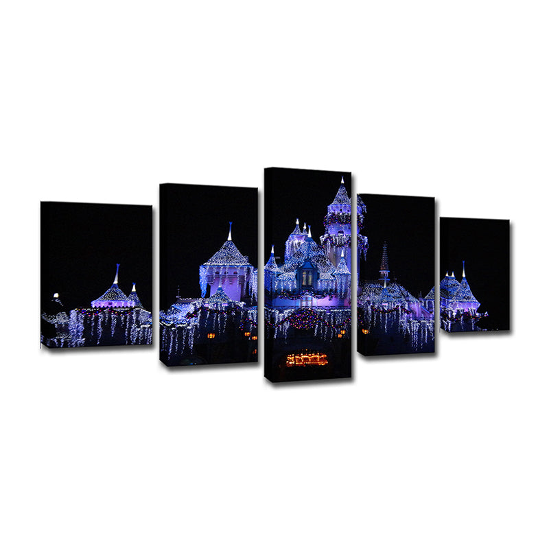 Brehn | Moderne Kerstmis Amusement Park Kunstprint Paars en Zwart Familie kamer Canvas, Meerdere Stukken
