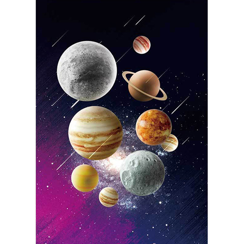 Brehn | Kinder Schlafzimmer Teppich in Schwarz und Lila Außenraum Galaxie Planeten Druck Teppich Polyester Maschinenwaschbarer Teppich