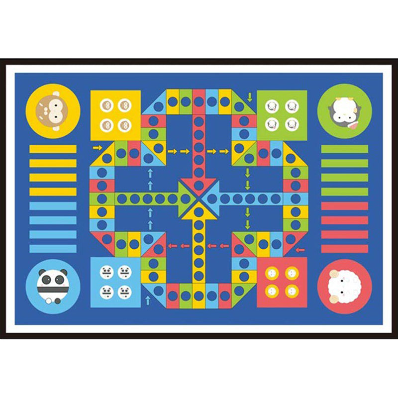 Brehn | Blauer Kinderzimmer-Teppich Kinder Lernspiel Ludo Muster Teppich Polyester Haustierfreundlich Waschbarer Teppich