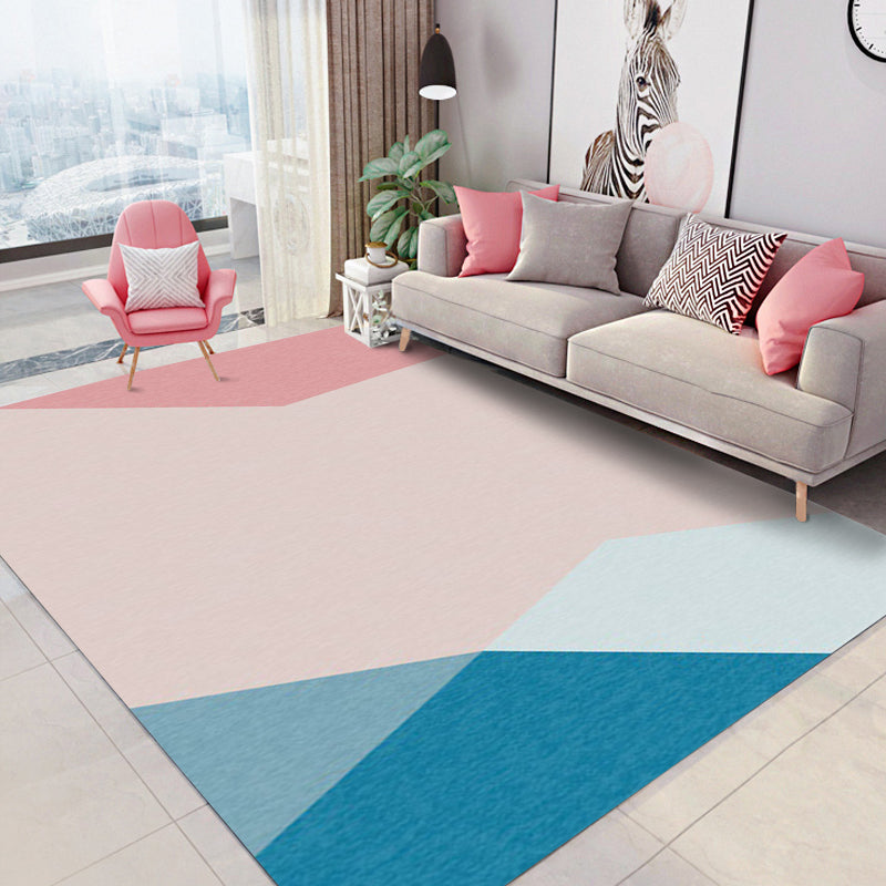 Brehn | Neuheit Wohnzimmer Teppich in Pink und Blau Colorblock Druck Teppich Polyester Fleckenresistent Waschbarer Bereich Teppich
