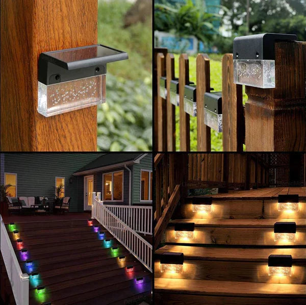 Brehn | Solar Deck Lights 4er Set, Solar Stufenlichter Außen, Warmweiß/Farbwechselnde Solarzaunleuchte für Terrasse Garten Hof