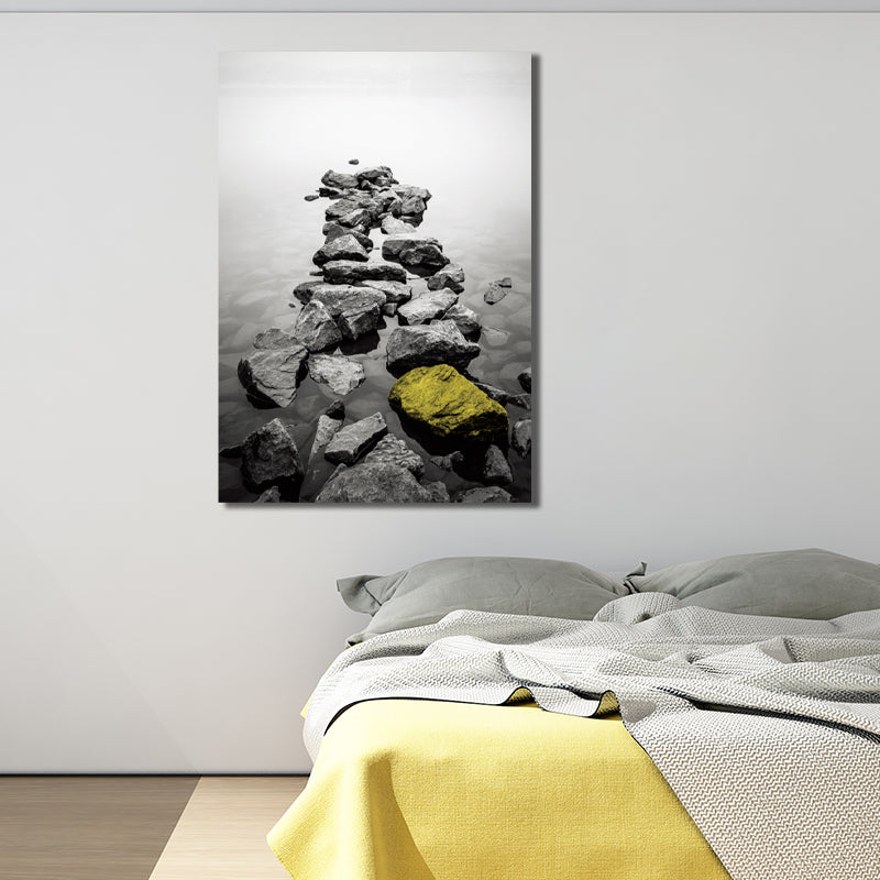 Brehn | Retro River Rock Shore Canvas Wandkunst Graue Texturierte Oberfläche Wanddeko für Schlafzimmer