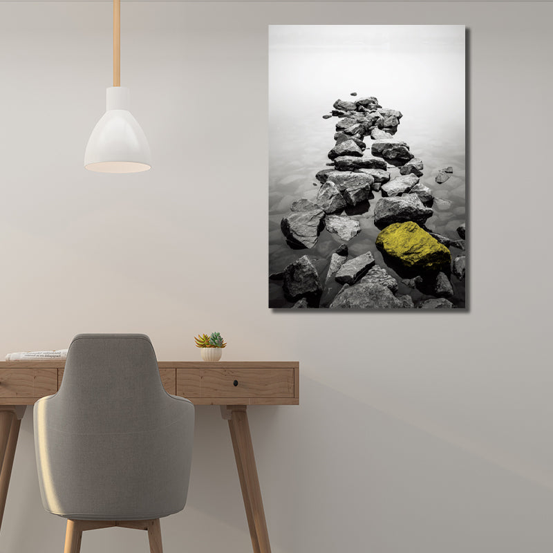 Brehn | Retro River Rock Shore Canvas Wandkunst Graue Texturierte Oberfläche Wanddeko für Schlafzimmer
