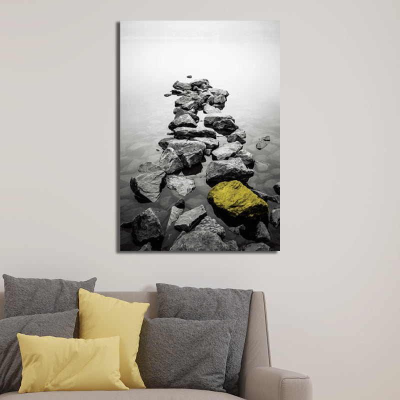 Brehn | Retro River Rock Shore Canvas Wandkunst Graue Texturierte Oberfläche Wanddeko für Schlafzimmer
