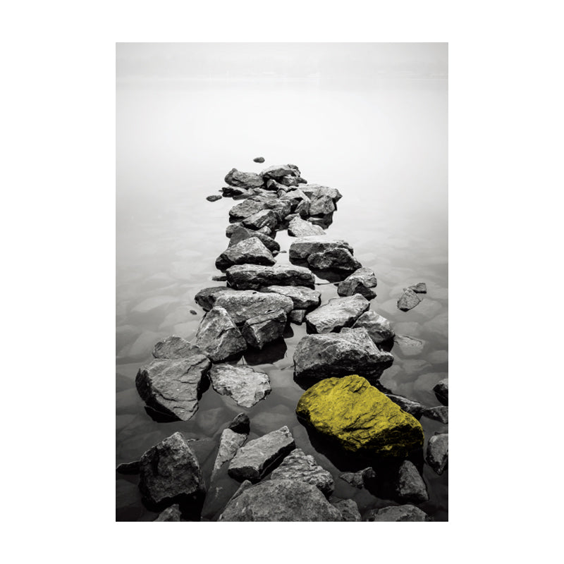 Brehn | Retro River Rock Shore Canvas Wandkunst Graue Texturierte Oberfläche Wanddeko für Schlafzimmer