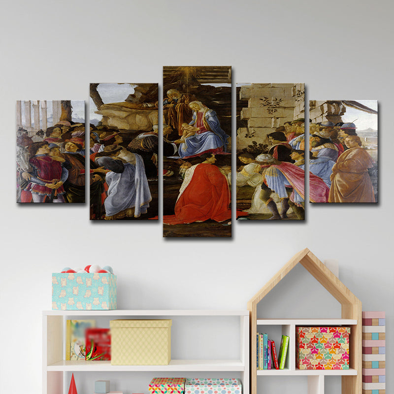 Brehn | Religieuze Jezus Preken Schilderij Moderne Multi-Piece Eetkamer Wanddecoratie in Rood