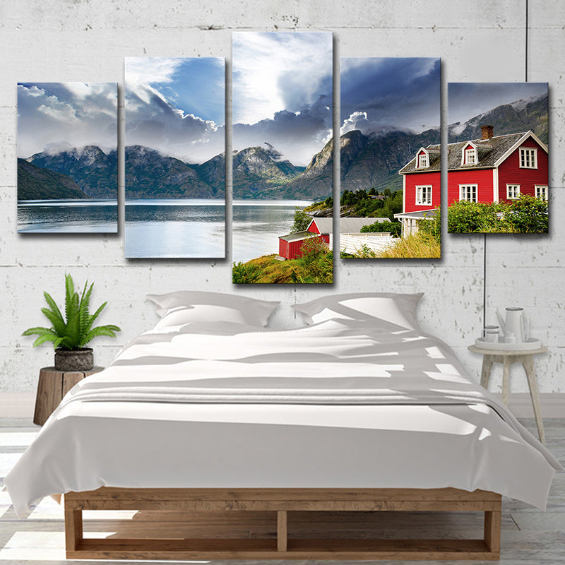 Brehn | Norwegen Bergsee Landschaft Leinwanddruck Rote moderne Wandkunst für Schlafzimmer