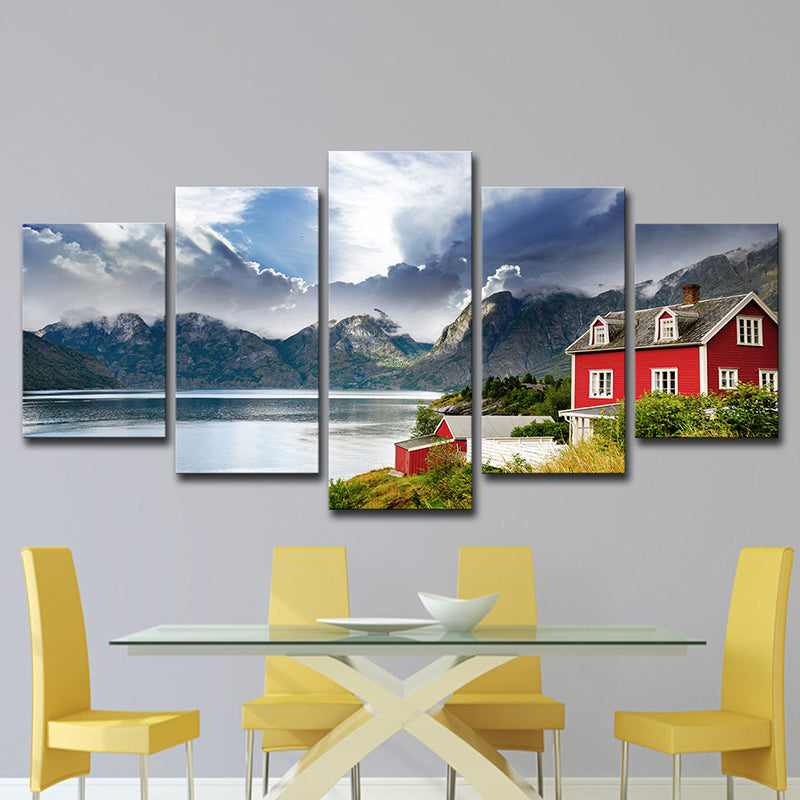 Brehn | Norwegen Bergsee Landschaft Leinwanddruck Rote moderne Wandkunst für Schlafzimmer