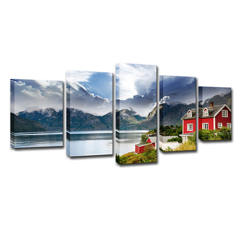 Brehn | Norwegen Bergsee Landschaft Leinwanddruck Rote moderne Wandkunst für Schlafzimmer