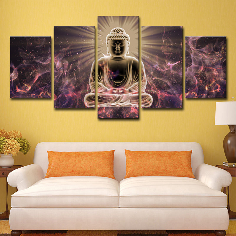 Brehn | Glänzender Buddhistische Wandkunst Druck für Wohnzimmer Religiöse Leinwand in Lila-Schwarz