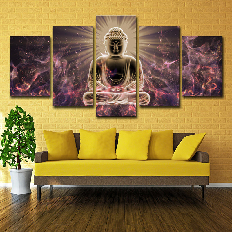 Brehn | Glänzender Buddhistische Wandkunst Druck für Wohnzimmer Religiöse Leinwand in Lila-Schwarz