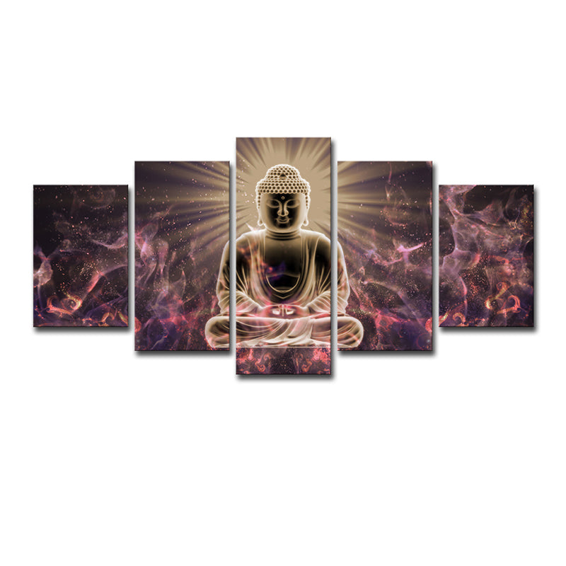 Brehn | Glänzender Buddhistische Wandkunst Druck für Wohnzimmer Religiöse Leinwand in Lila-Schwarz