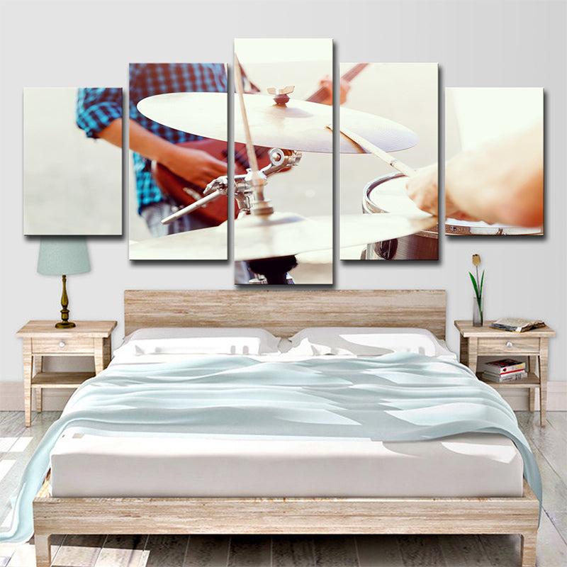 Brehn | Moderne Drum Beats Leinwanddruck Weiße Musikalische Wandkunst für das Schlafzimmer, Mehrteilig