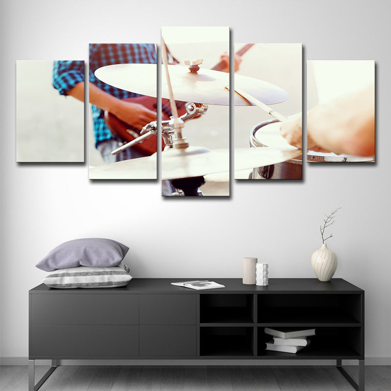 Brehn | Moderne Drum Beats Leinwanddruck Weiße Musikalische Wandkunst für das Schlafzimmer, Mehrteilig