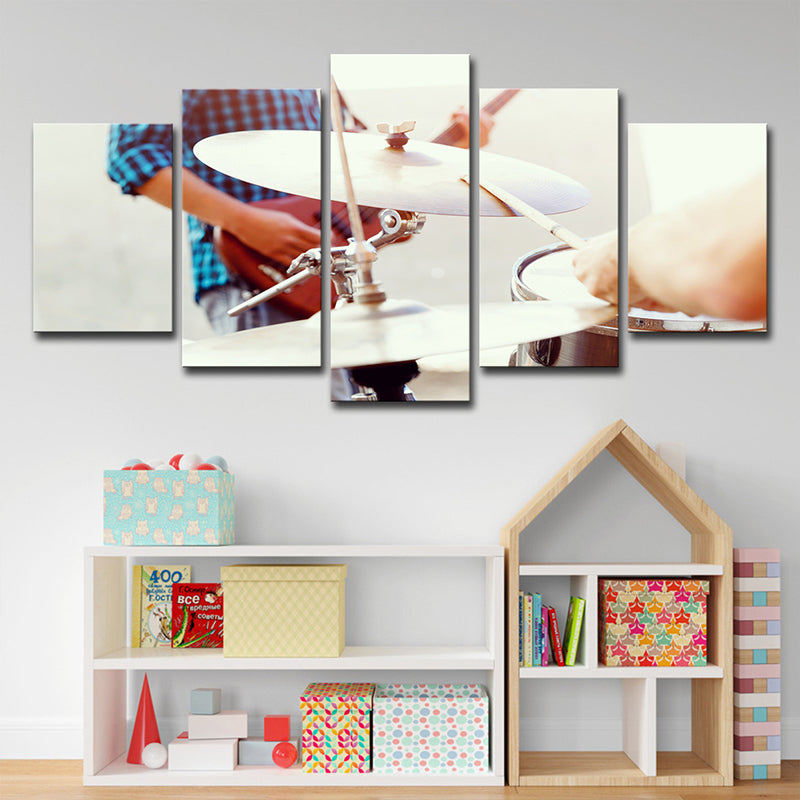 Brehn | Moderne Drum Beats Leinwanddruck Weiße Musikalische Wandkunst für das Schlafzimmer, Mehrteilig