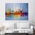 Brehn | Skyscrapers Schilderij Hedendaagse Indrukwekkende Stadsgezicht Wandkunst Print in Oranje-Blauw