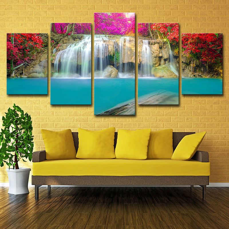 Brehn | Cascade mit Blumenblüte Leinwand Modern Mehrteilig Mädchen Schlafzimmer Wandkunst Dekor