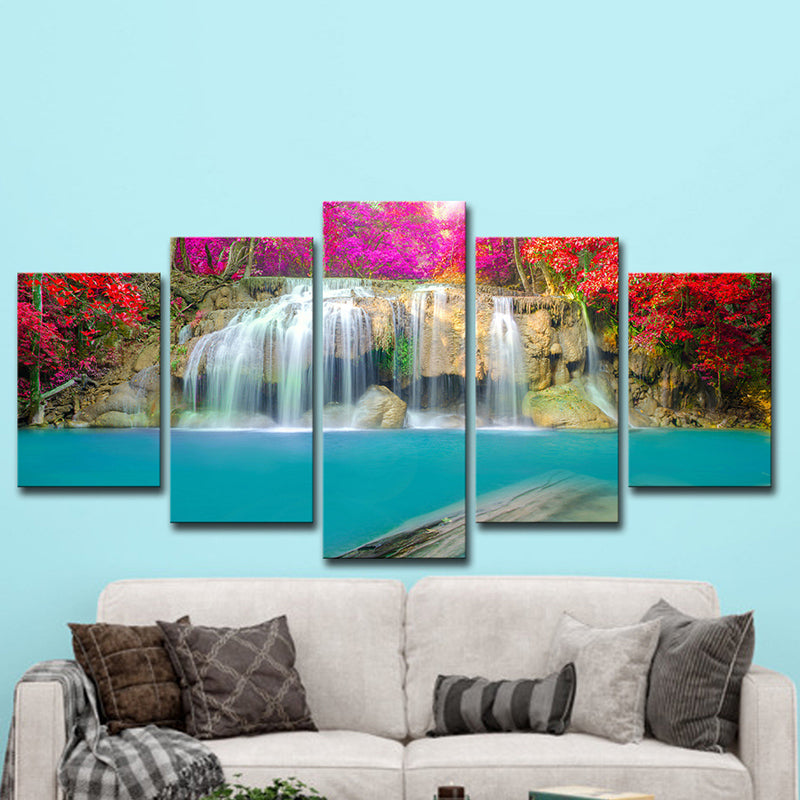 Brehn | Cascade mit Blumenblüte Leinwand Modern Mehrteilig Mädchen Schlafzimmer Wandkunst Dekor