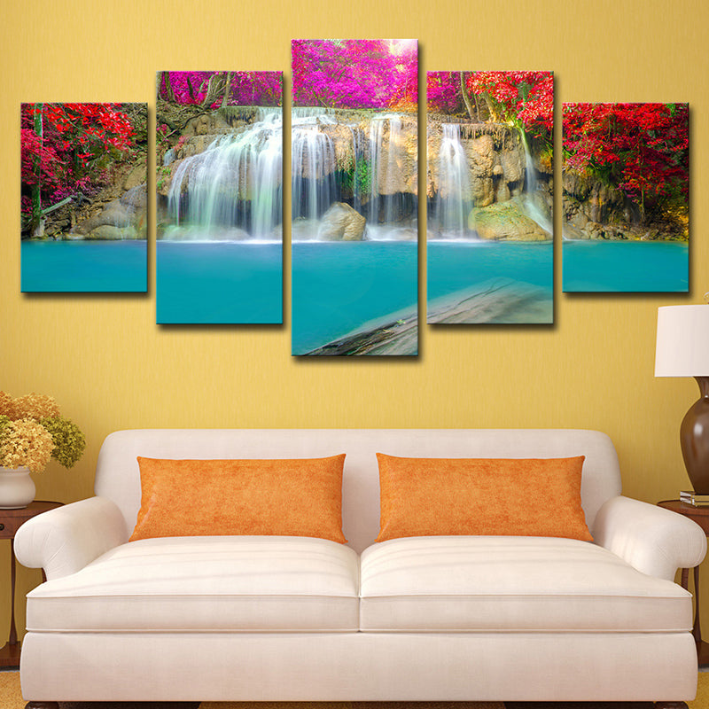 Brehn | Cascade mit Blumenblüte Leinwand Modern Mehrteilig Mädchen Schlafzimmer Wandkunst Dekor