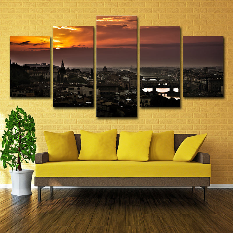 Brehn | Schwarze global inspirierte Wandkunst Dekor Luftaufnahme von Florenz Sonnenuntergang Leinwand für das Wohnzimmer