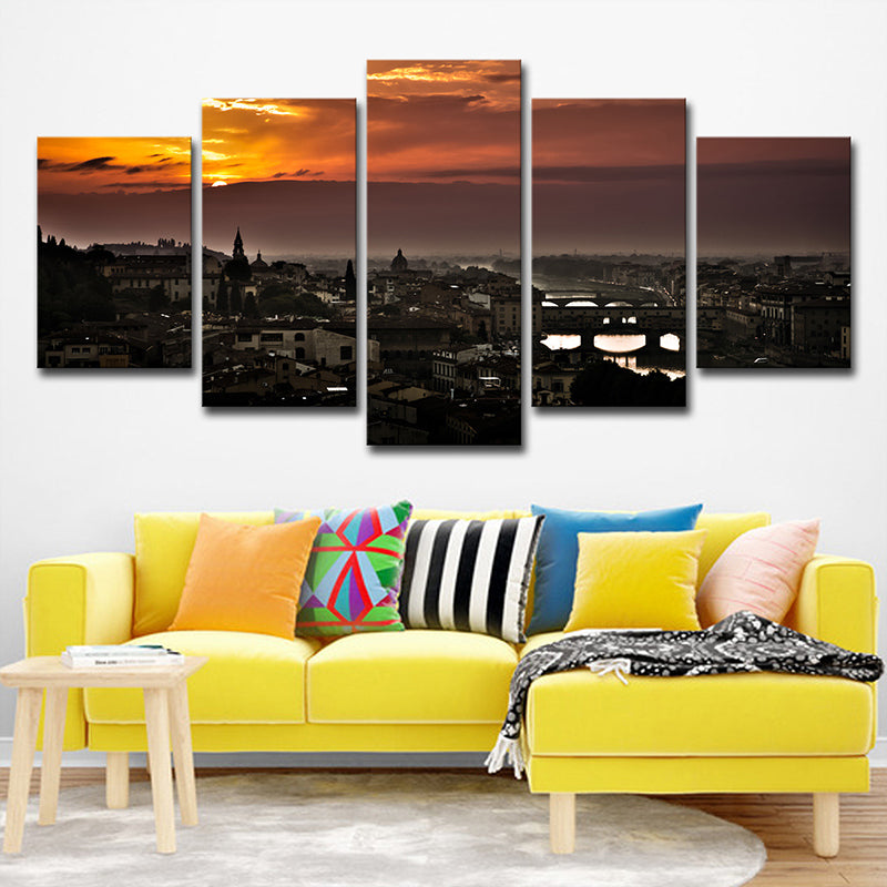 Brehn | Schwarze global inspirierte Wandkunst Dekor Luftaufnahme von Florenz Sonnenuntergang Leinwand für das Wohnzimmer