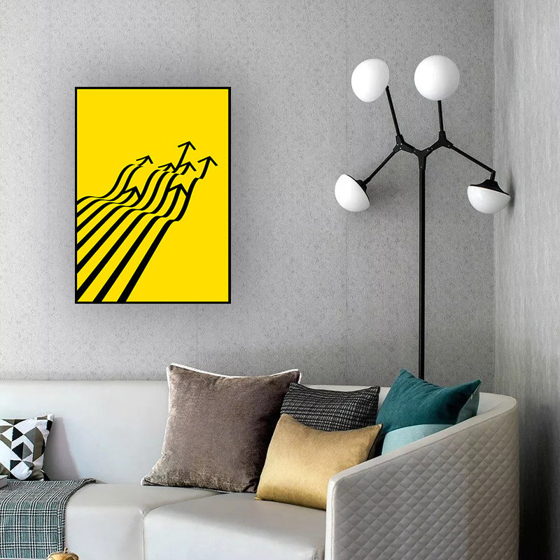 Brehn | Minimalismus Pfeile Wanddekoration Gelb und Schwarz Texturiertes Leinwand Wandkunst für Wohnzimmer