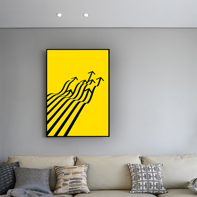 Brehn | Minimalismus Pfeile Wanddekoration Gelb und Schwarz Texturiertes Leinwand Wandkunst für Wohnzimmer