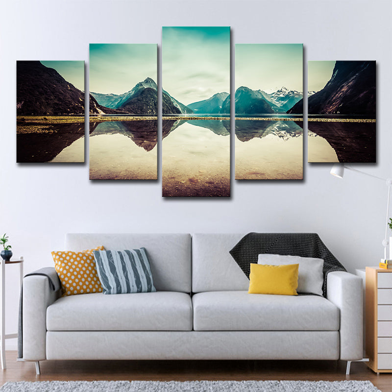 Brehn | Blaue Milford Sound Landschaftsleinwand Mehrteiliges Wandkunst für Wohnzimmer