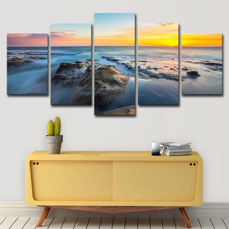 Brehn | Tropischer Sonnenuntergang Seascape Leinwanddruck Gelb Mehrteiliges Wandkunstwerk für Zimmer