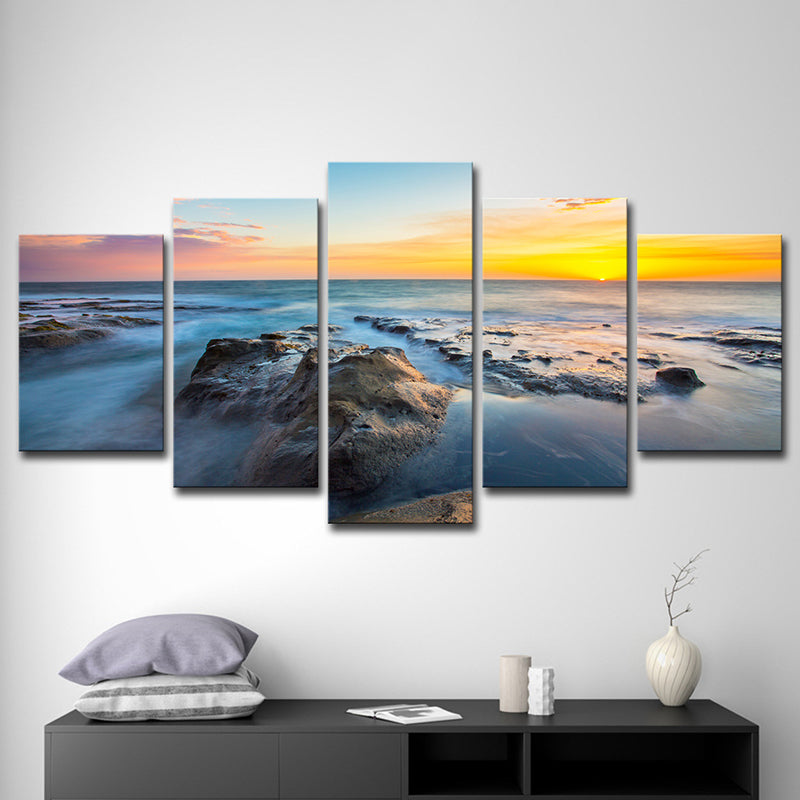 Brehn | Tropischer Sonnenuntergang Seascape Leinwanddruck Gelb Mehrteiliges Wandkunstwerk für Zimmer