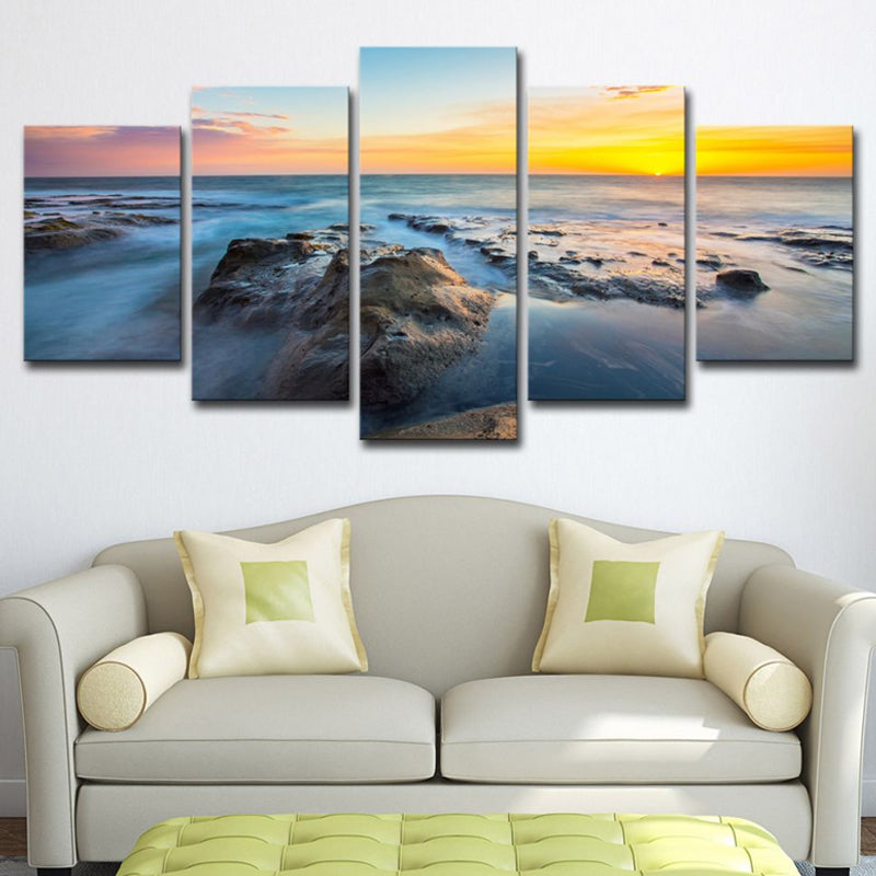 Brehn | Tropischer Sonnenuntergang Seascape Leinwanddruck Gelb Mehrteiliges Wandkunstwerk für Zimmer