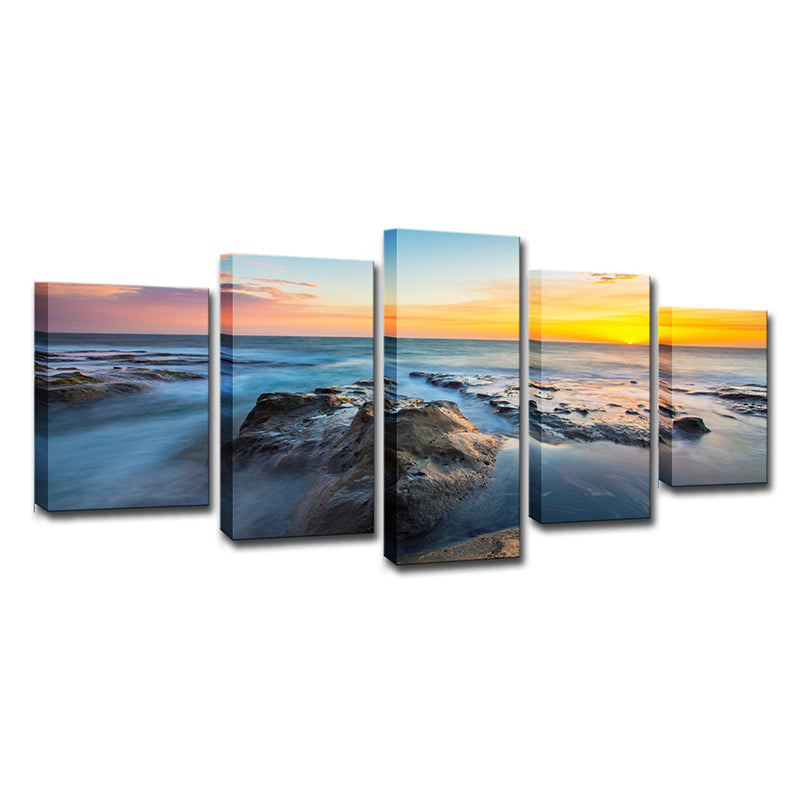 Brehn | Tropischer Sonnenuntergang Seascape Leinwanddruck Gelb Mehrteiliges Wandkunstwerk für Zimmer