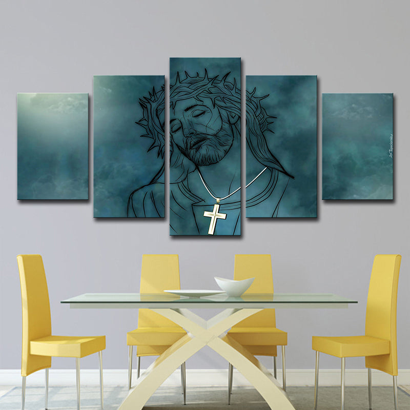 Brehn | Blaue Jesus Christus Wandkunstdruck Mehrteilig Modernismus Esszimmer Leinwandmalerei