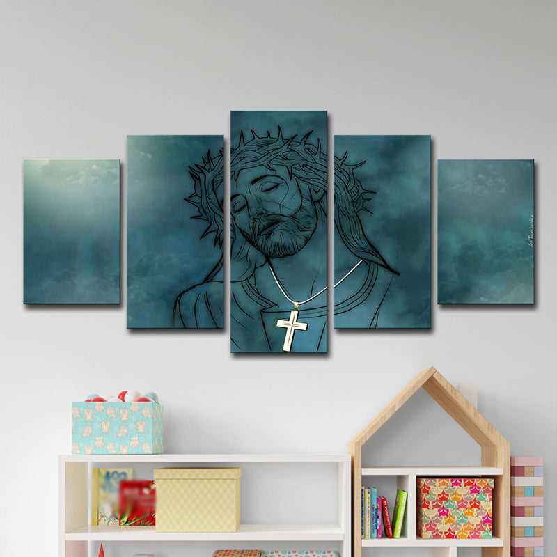 Brehn | Blaue Jesus Christus Wandkunstdruck Mehrteilig Modernismus Esszimmer Leinwandmalerei