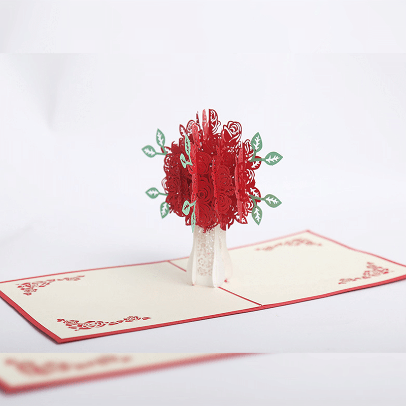 Romantische Pop-Up-Karte mit Rosenstrauß