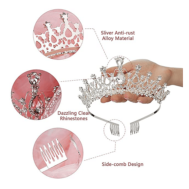 Kristall-Tiara-Krone mit Strasskamm