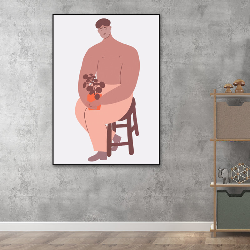 Brehn | Rosa Jungenmalerei Wandkunstfigur Nordischer Stil Texturierte Oberfläche Leinwanddruck für Zuhause