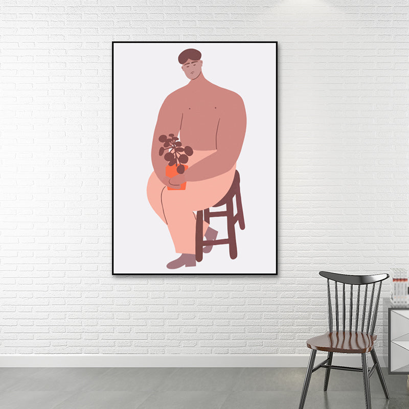 Brehn | Rosa Jungenmalerei Wandkunstfigur Nordischer Stil Texturierte Oberfläche Leinwanddruck für Zuhause