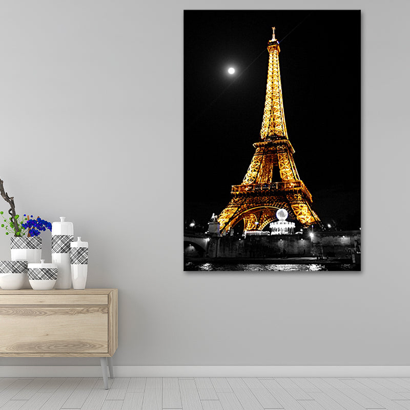 Brehn | Luminöse Eiffel Tower Nacht Leinwand für Wohnzimmer Kulturrelikte Wandkunst in Gelb