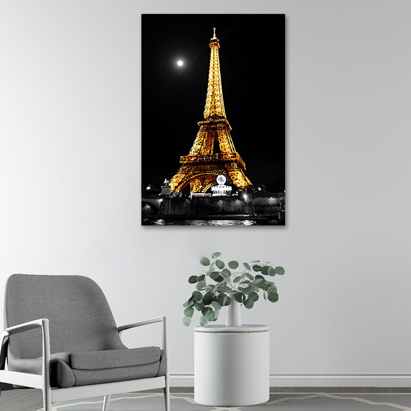 Brehn | Luminöse Eiffel Tower Nacht Leinwand für Wohnzimmer Kulturrelikte Wandkunst in Gelb