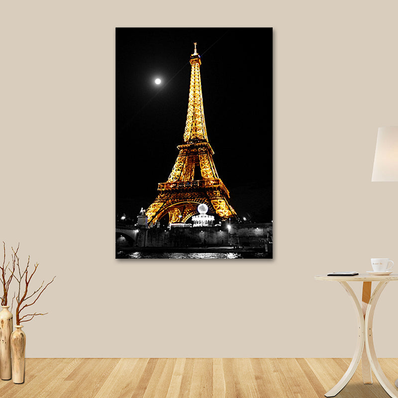 Brehn | Luminöse Eiffel Tower Nacht Leinwand für Wohnzimmer Kulturrelikte Wandkunst in Gelb