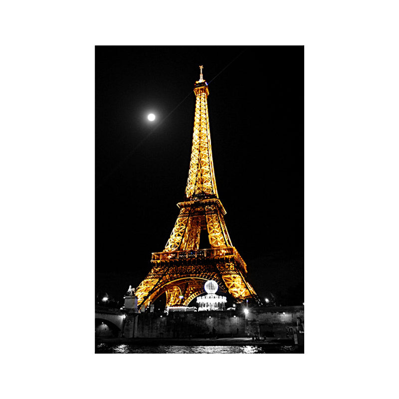 Brehn | Luminöse Eiffel Tower Nacht Leinwand für Wohnzimmer Kulturrelikte Wandkunst in Gelb
