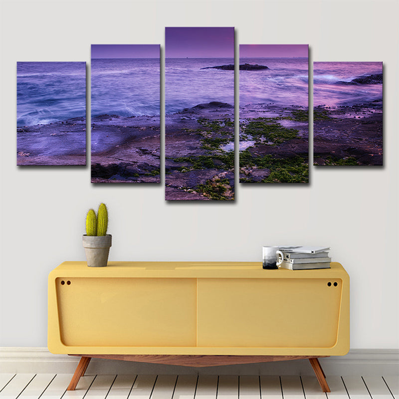 Brehn | Lila Enoshima Island Dämmerung Leinwand Mehrteilige Wandkunst Druck für Wohnzimmer