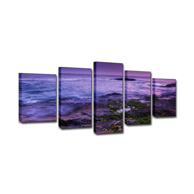 Brehn | Lila Enoshima Island Dämmerung Leinwand Mehrteilige Wandkunst Druck für Wohnzimmer