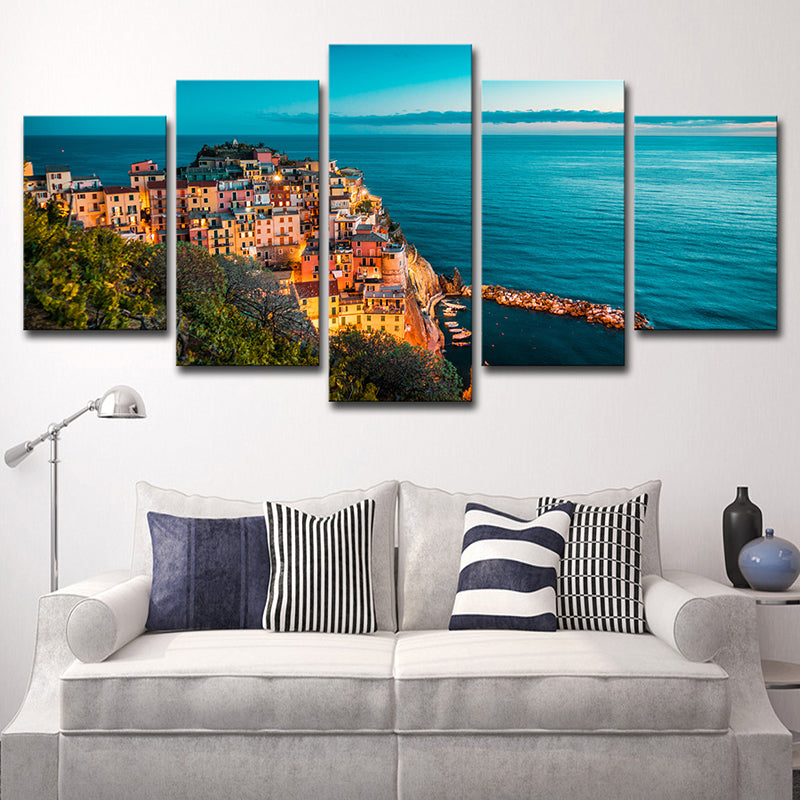 Brehn | Mehrteiliges Italien Cinque Terre Kunstdruck Global Inspirierte Leinwand Wanddekoration für das Wohnzimmer