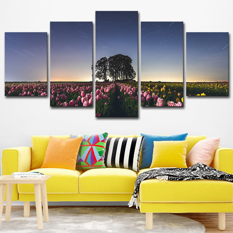 Brehn | Modernisme Tulip Boerderij Gewikkelde Canvas Roze Multi-Stuk Wandkunst voor Woonkamer