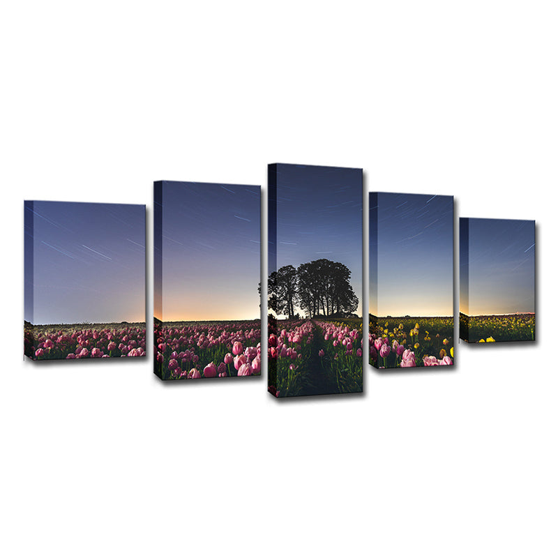 Brehn | Modernisme Tulip Boerderij Gewikkelde Canvas Roze Multi-Stuk Wandkunst voor Woonkamer