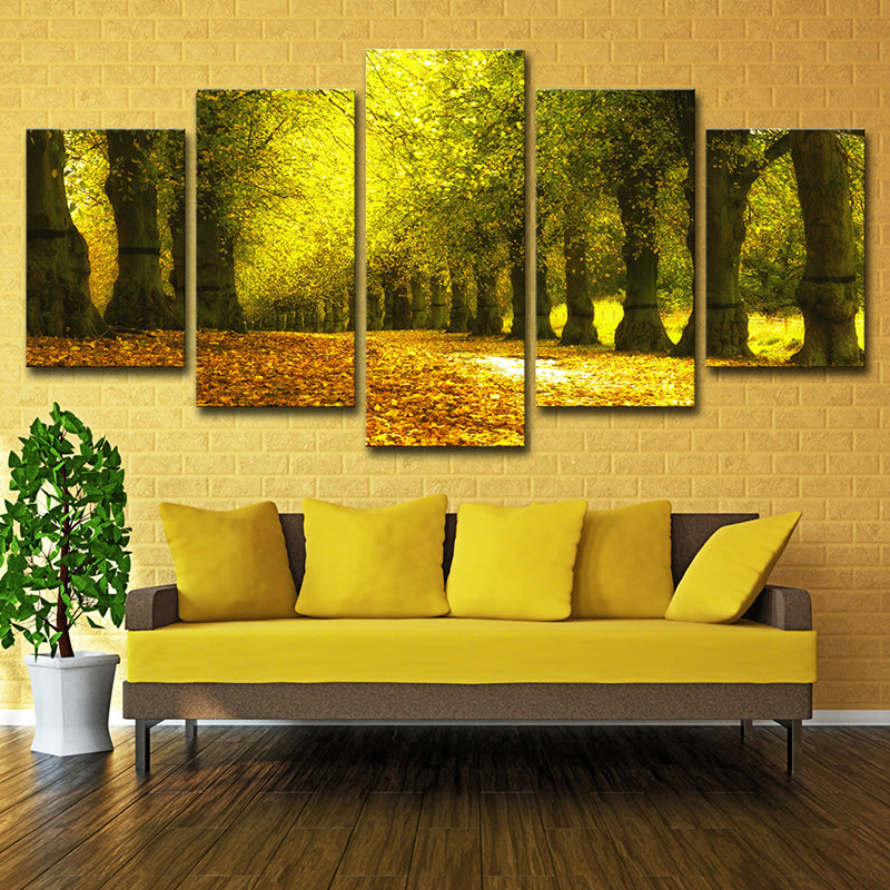 Brehn | Herfstlandschap Wanddecoratie Modern Mooi Parkpad Bedekt met Vallen Bladeren Canvas in Groen