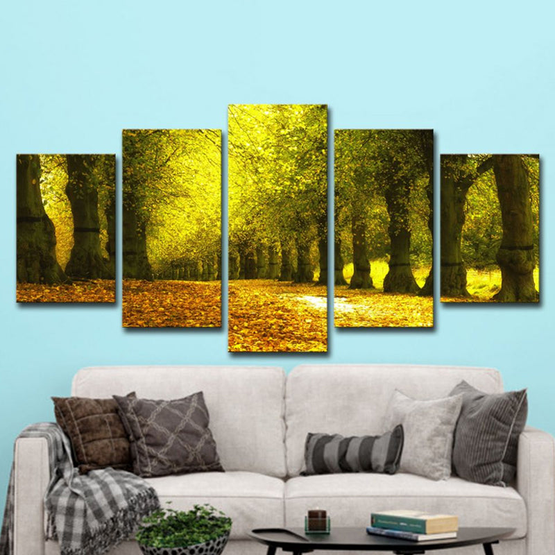 Brehn | Herfstlandschap Wanddecoratie Modern Mooi Parkpad Bedekt met Vallen Bladeren Canvas in Groen