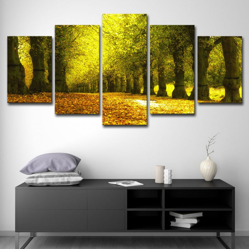Brehn | Herfstlandschap Wanddecoratie Modern Mooi Parkpad Bedekt met Vallen Bladeren Canvas in Groen